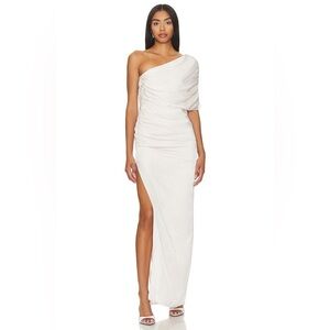 Lovers + Friends Hayden Gown One-Shoulder Long Women's Dress in Champagne Beige